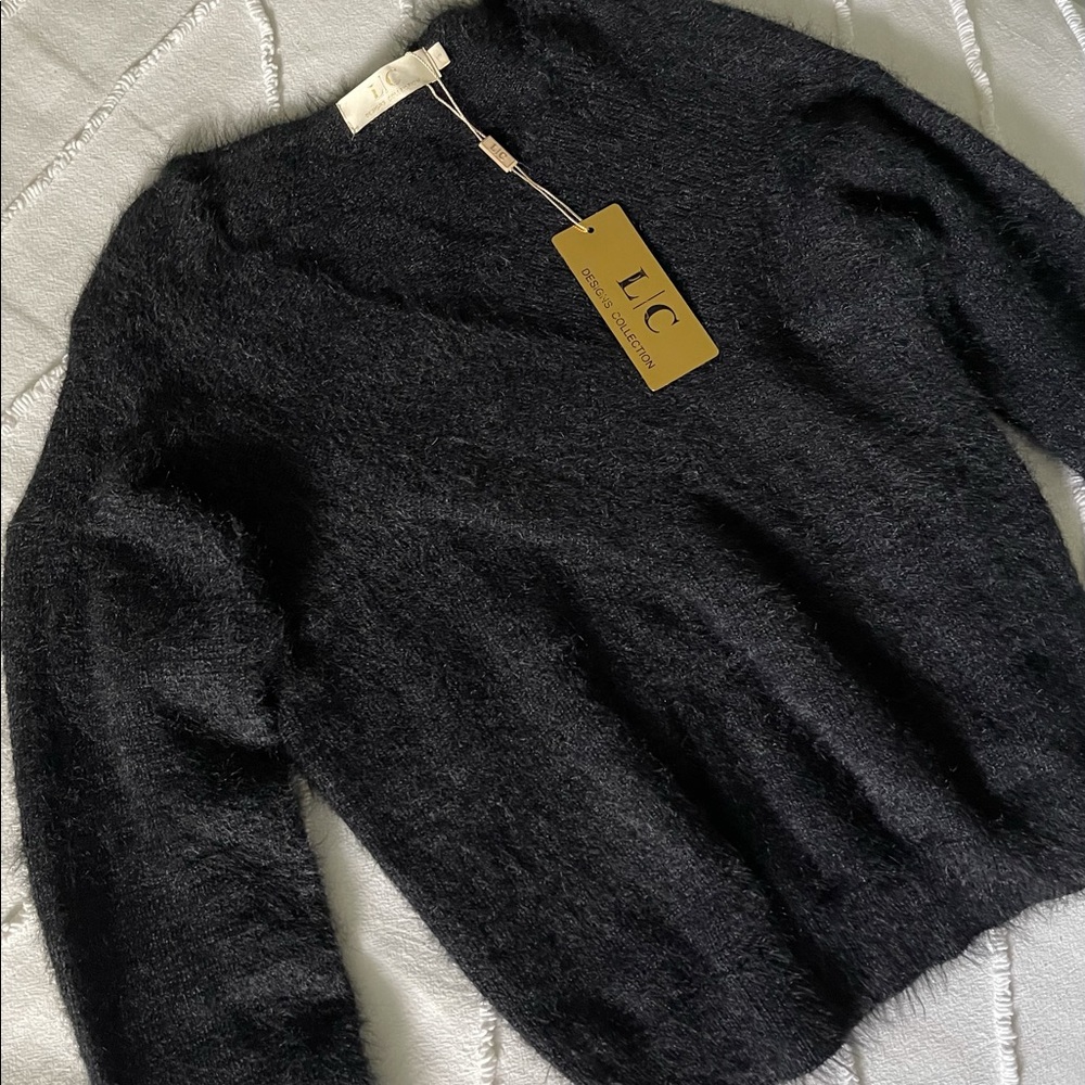 Fuzzy Knit V-Neck Sweater